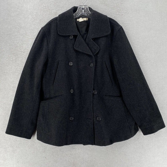 J Crew Wool Cashmere Pea Coat Womens LARGE Gray Jacket Double Breasted - Picture 1 of 10